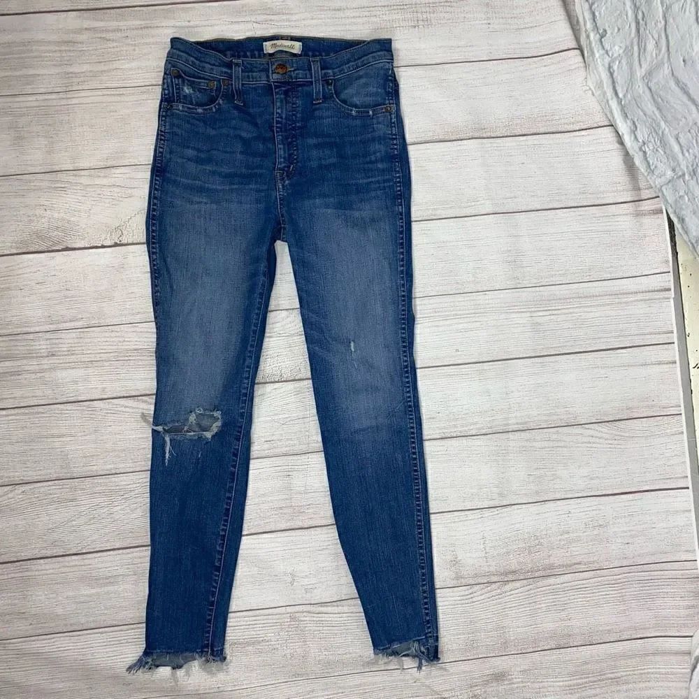 Madewell distressed ripped cropped skinny jeans blue sz 2 women